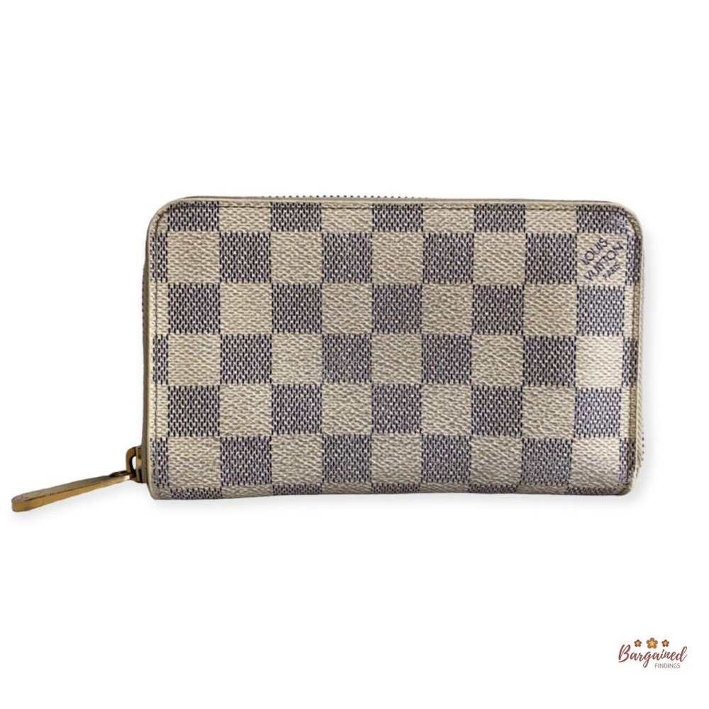Authentic Louis Vuitton Damier Azur Coated Canvas Leather Zippy Compact Wallet